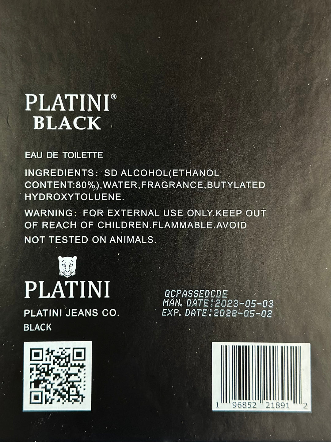 BLACK EAU DE TOILETTE BY PLATINI