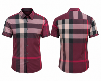 Morelli Premium Wear Men’s Short Sleeve Plaid Red Shirt