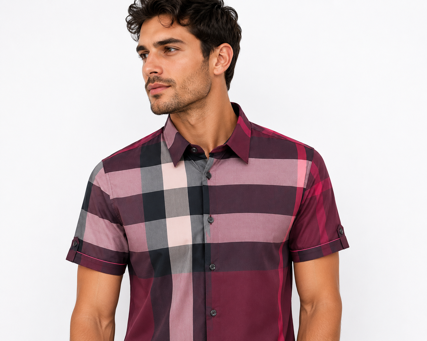 Morelli Premium Wear Men’s Short Sleeve Plaid Red Shirt