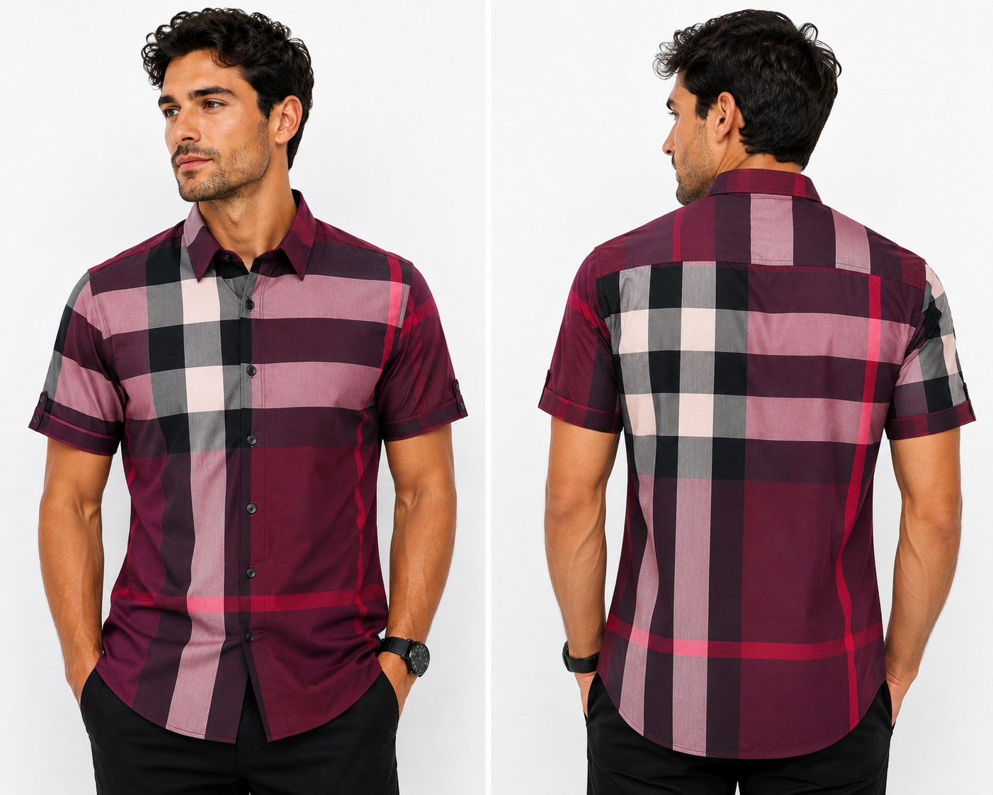 Morelli Premium Wear Men’s Short Sleeve Plaid Red Shirt