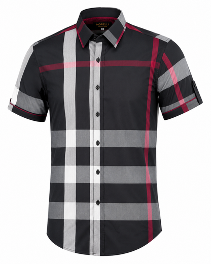 Morelli Premium Wear Men’s Short Sleeve Plaid Dark Shirt