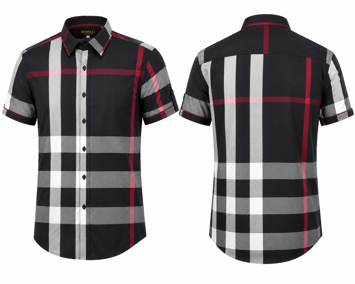 Morelli Premium Wear Men’s Short Sleeve Plaid Dark Shirt