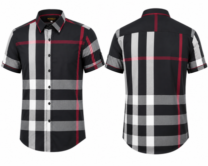 Morelli Premium Wear Men’s Short Sleeve Plaid Dark Shirt