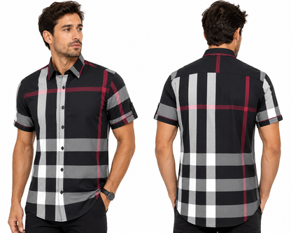 Morelli Premium Wear Men’s Short Sleeve Plaid Dark Shirt