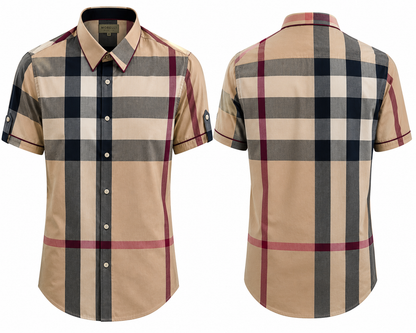 Morelli Premium Wear Men’s Short Sleeve Plaid Tan Shirt
