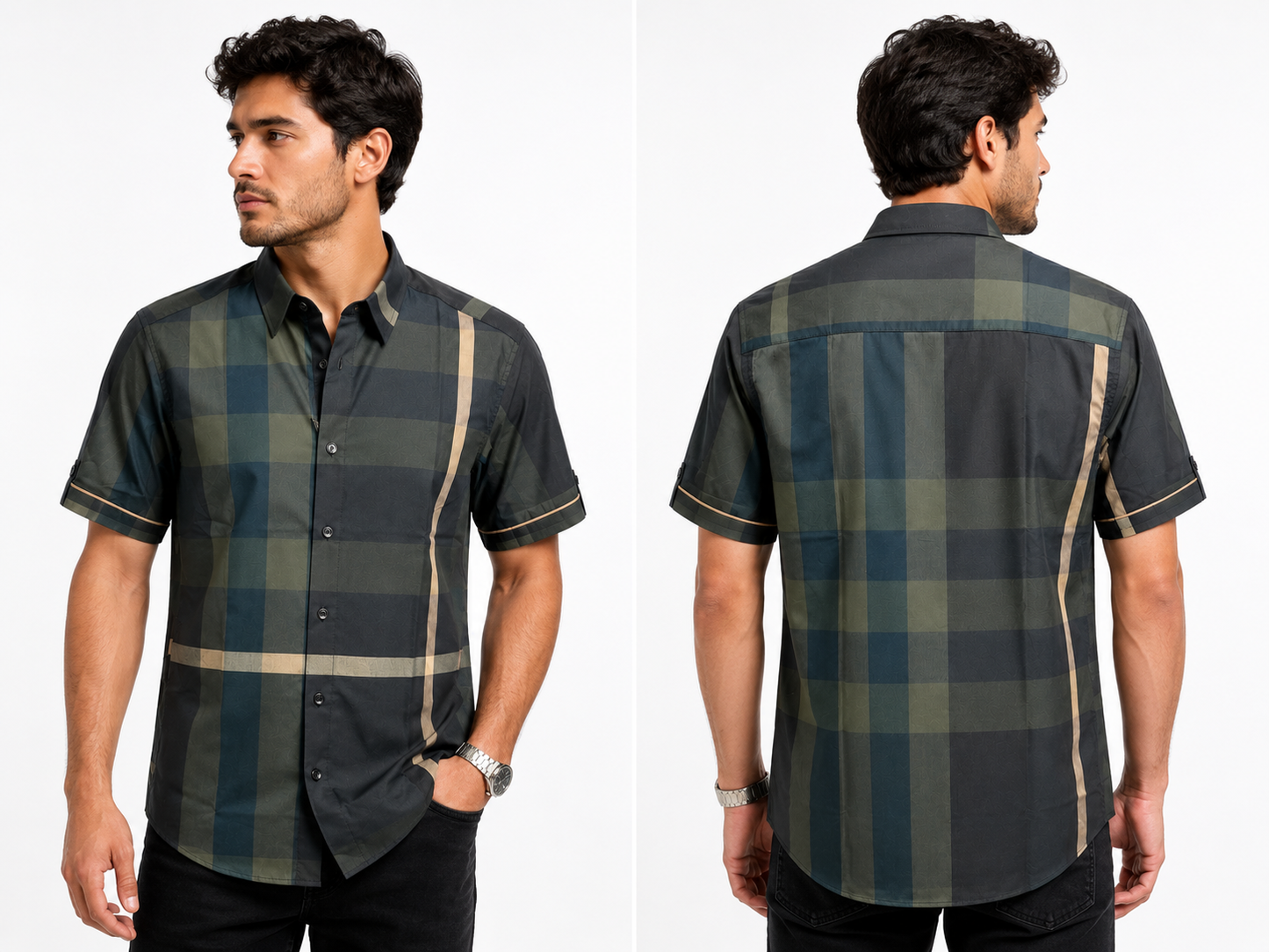Morelli Premium Wear Men’s Short Sleeve Plaid Green Shirt