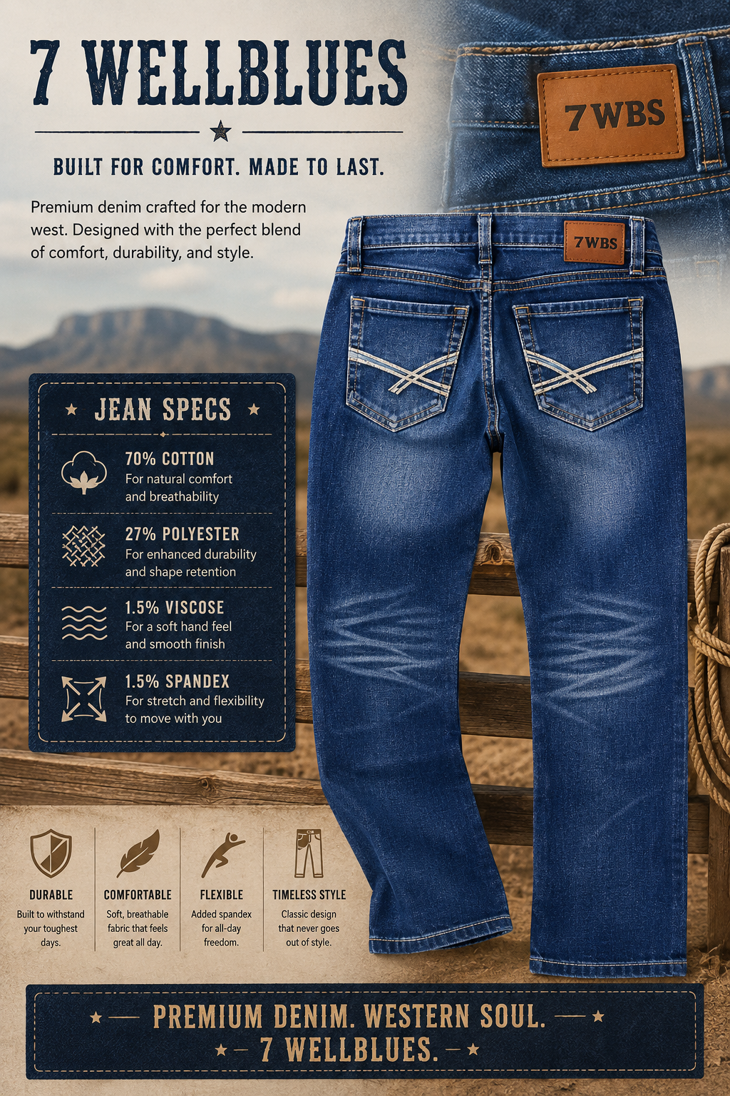 Straight Dark Blue Jeans S-118RE 7 Wellblues